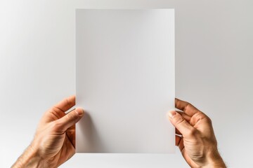 Blank paper mockup on hand created with generative AI
