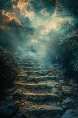 Obraz premium Abstract stairway with a cloudy, dreamlike background