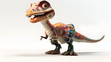 Cute and Friendly 3D Rendered Colorful Dinosaur Figurine on White Background