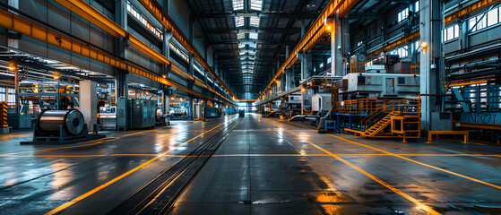 Obraz premium A clean and modern factory interior with industrial equipment.