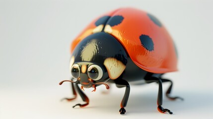 Fototapeta premium Tiny 3D Rendered Ladybug with Big Eyes on White Background