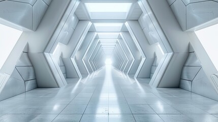 Obraz premium architectural symmetry in modern hallway futuristic innovation 3d rendering