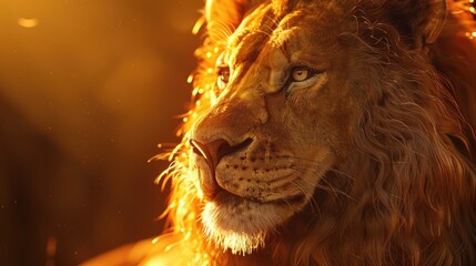 A striking close-up portrait of a majestic lion's face
