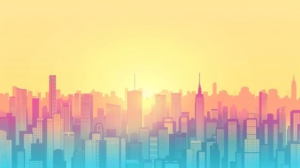 Fototapeta premium Cityscape silhouette at sunrise with vibrant colors.