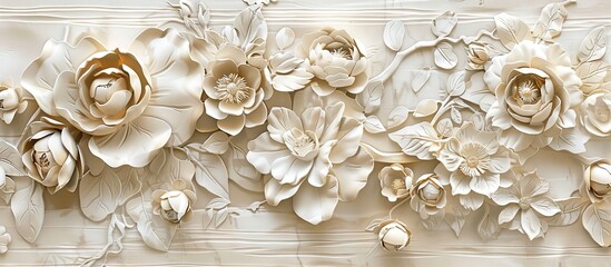 Beautiful flower 3d relief wallpaper. Mural wallpaper. Wall art. AI generated illustration.