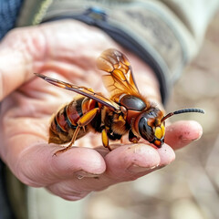 bee on a hand, ai generated.