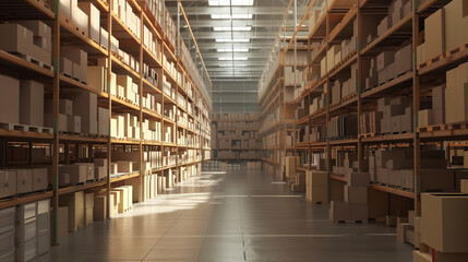 Obraz premium Big warehouse filled with goods. Background image. Created with Generative AI technology.