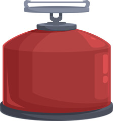 Red camping stove is standing on a white background, ready for cooking