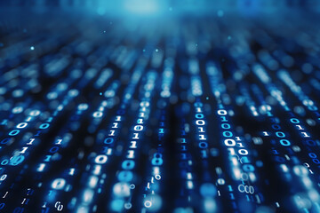 Background filled with cascading binary code, creating a digital and futuristic atmosphere, ideal for technology and programming themes