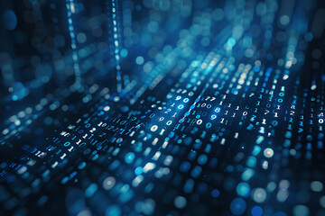 Background filled with cascading binary code, creating a digital and futuristic atmosphere, ideal for technology and programming themes