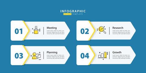 Fototapeta premium Timeline infographic template blue background. 4 Step timeline journey, calendar Flat simple infographics design template. presentation graph. Business concept with 4 options, vector illustration.