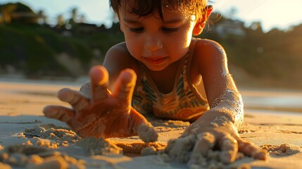 Seaside Serenity: Child's Playful Exploration by the Shore