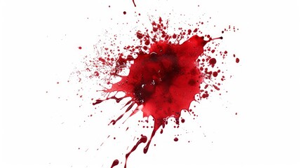 Bloodstain. Red ink splatter with paint drops isolated on a white background. Concept of abstract art, watercolor painting, blood splatter design, horror, violence