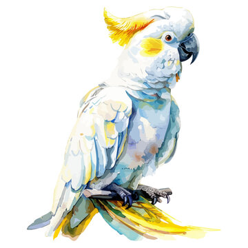 recommend clip art: Watercolor painting of a crested cockatoo, isolated on a white background, crested cockatoo vector, drawing clipart, Illustration Vector, Graphic Painting, design art, logo