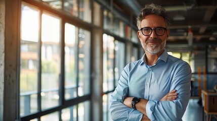 confident mature businessman portrait in modern office stock photo