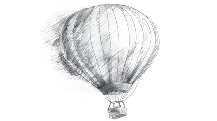 Sketchy Pencil-Drawn Hot Air Balloon Floating on a Clean White Background