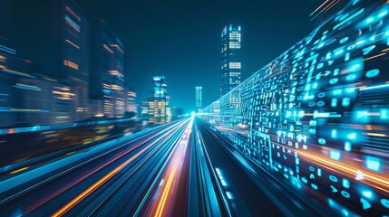 Fototapeta premium Maglev technology integration in urban landscape high speed train network interface visualization