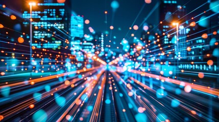 Naklejka premium Maglev technology integration high speed train network interface in urban landscape