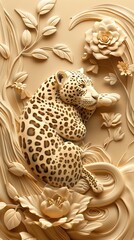 Beautiful animal 3d relief wallpaper. Mural wallpaper. Wall art. AI generated illustration.