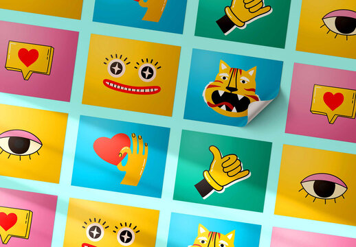 Diagonal Rectangular Stickers Set Mockup