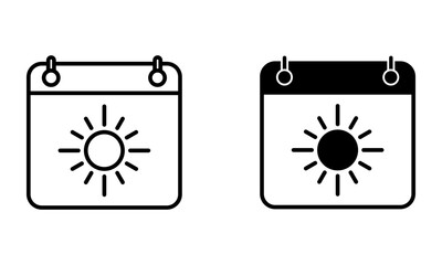 Calendar with sun, illustration of summer holiday and vacation time icon vector