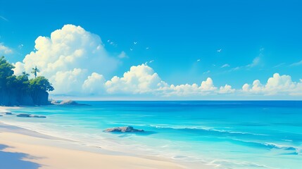 A serene beach with crystal clear waters.