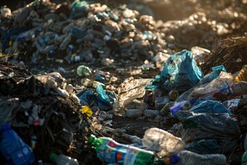 Environmental Pollution Crisis: Close-Up of Plastic Waste at Landfill Site