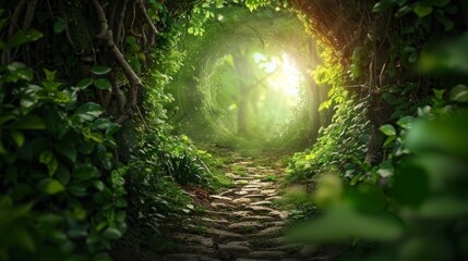 Fototapeta premium A forest path with a large archway in the middle