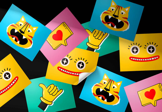 Mixed Rectangular Stickers Set Mockup