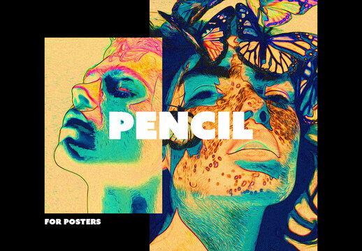 Colored Pencil Poster Photo Effect Mockup