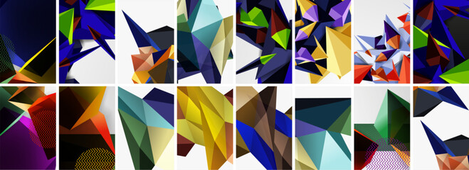 Set of low poly triangles poster geometric backgrounds. Vector Illustration For Wallpaper, Banner, Background, Card, Book Illustration, landing page