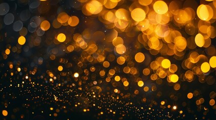 dreamy abstract gold bokeh lights on black background festive sparkle texture