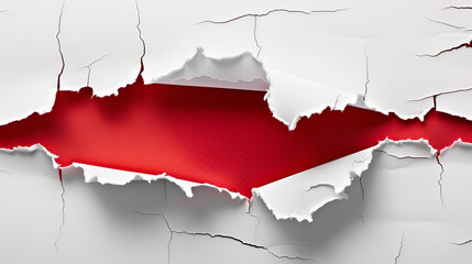 Red header in torn paper hole on a white background ai generative