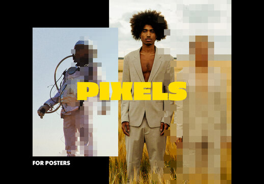 Pixel Censor Poster Photo Effect Mockup