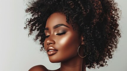elegant african american woman with glamorous makeup and hairstyle beauty salon portrait