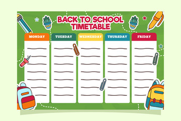 Back to School Time Table Template Vector