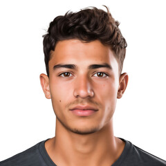 Obraz premium Smiling of a young man. Happy confident guy posing for headshot face front close up portrait, isolated on transparent background