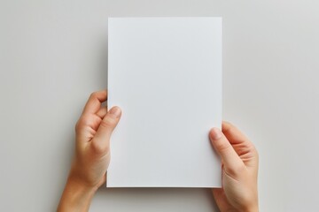 Blank paper mockup on hand created with generative AI