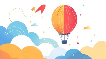 Minimalist Air Balloon with Basic Shapes and Lines