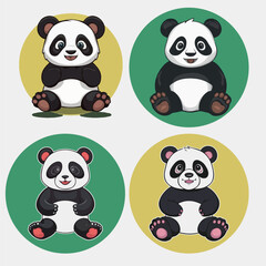 Flat Vector Cute Cartoon Panda Character.
