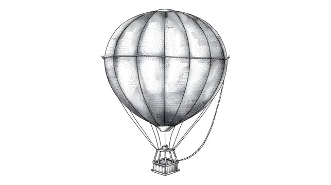 recommend clip art: Hand-Drawn Black and White Sketch of an Air Balloon with Basket and Ropes