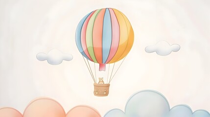 Hand-drawn Whimsical Air Balloon in White Background