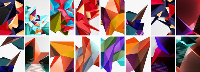 Set of low poly triangles poster geometric backgrounds. Vector Illustration For Wallpaper, Banner, Background, Card, Book Illustration, landing page