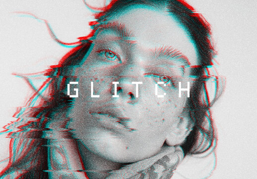 VHS Glitch Photo Effect Mockup