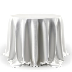 Table with white tablecloth mock up isolated on white background