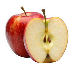 red apples cut in half on a transparent background.