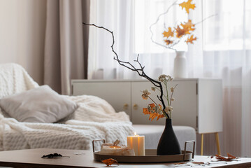autumn decor in cozy white modern room