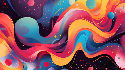 Abstract colorful background vector illustration with flowing shapes and fluid lines. Vibrant colors and dynamic swirls create an energetic atmosphere for design or packaging use.