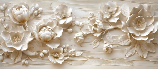 Beautiful flower 3d relief wallpaper. Mural wallpaper. Wall art. AI generated illustration.