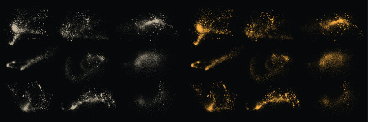 Golden glowing illustration white color grunge texture and gold glitter effects background set